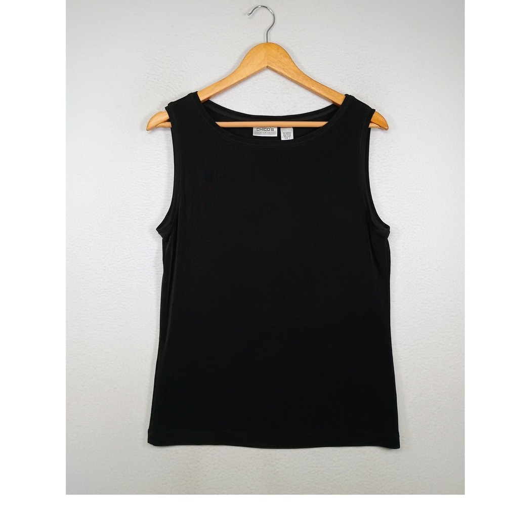 Minimalist Chicos Travelers Womens Size Med Black Ribbed Scoop‎ Neck Tank Top